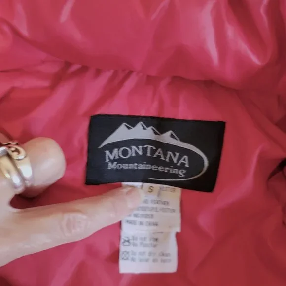 DOWN Jacket RED Montana Mountaineering HOOD Small - Picture 11 of 15